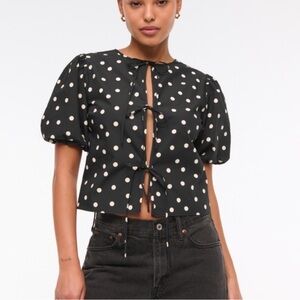Black Polka Dot Puff Sleeve Top